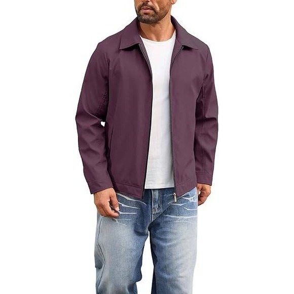 Qte Other - Mens Plum Purple Harrington Jacket Full Zip Plaid Lined Casual Windbreaker Coat